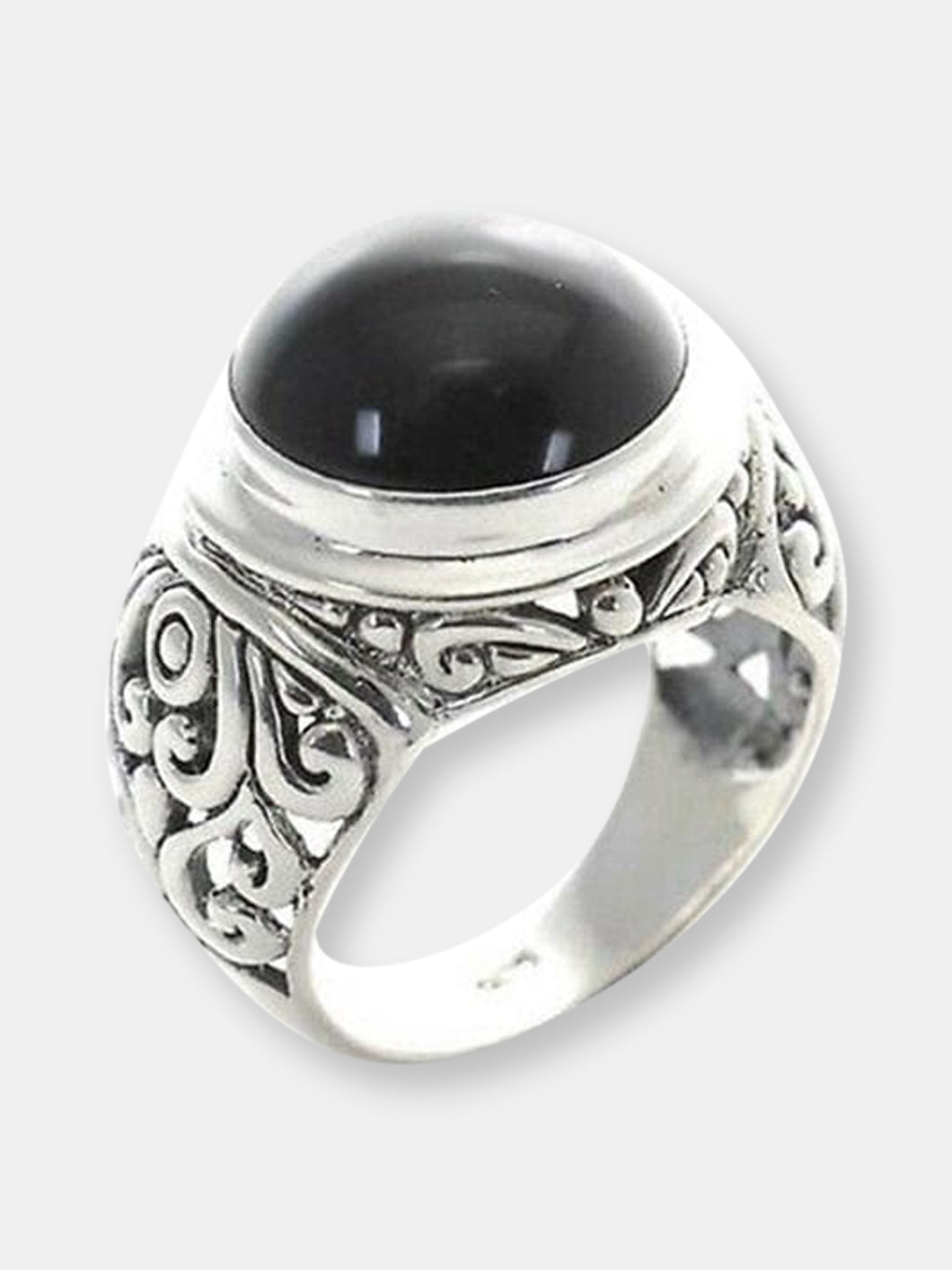 Sterling Silver Bali Ring With Black Onyx