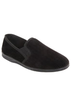 Load image into Gallery viewer, Mens Richard Striped Twin Gusset Velour Slippers - Black