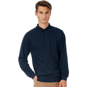B&C Mens Safran Long Sleeve Cotton Polo Shirt (Navy)