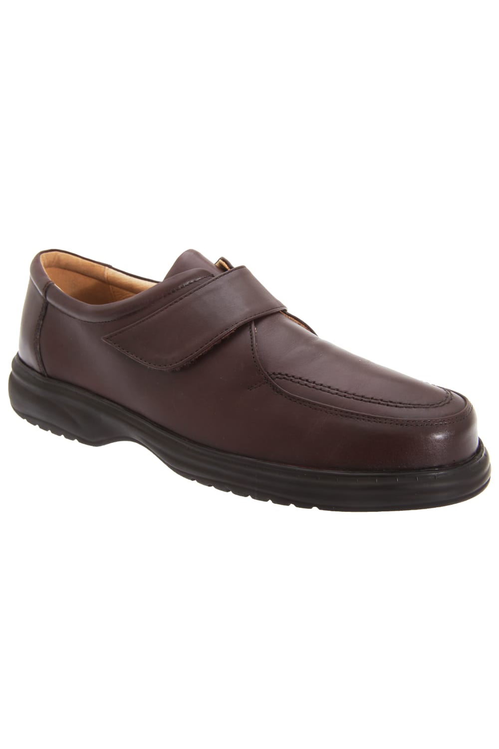 Mens Superlite Wide Fit Touch Fastening Leather Shoes (Brown)