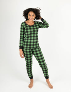 Womens Black & Navy Plaid Pajamas