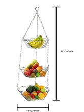 Load image into Gallery viewer, 3 Tier Wire Hanging Round Fruit Basket, Chrome