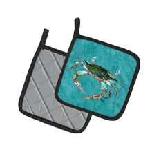 Load image into Gallery viewer, Blue Crab on Teal Pair of Pot Holders