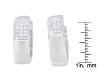 Load image into Gallery viewer, 14K White Gold 1 1/8 cttw Princess and Round Cut Diamond Huggie Earrings