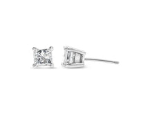 Load image into Gallery viewer, AGS Certified 1/4 Cttw Princess Cut Square Diamond 4-Prong Solitaire Stud Earrings in 14K White Gold