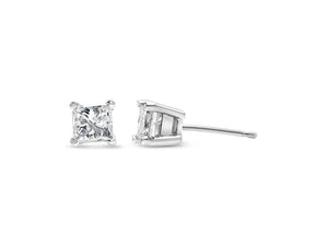 AGS Certified 1/4 Cttw Princess Cut Square Diamond 4-Prong Solitaire Stud Earrings in 14K White Gold