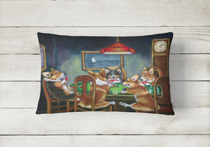 12 in x 16 in  Outdoor Throw Pillow Corgi Playing Poker Canvas Fabric Decorative Pillow