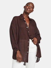 Load image into Gallery viewer, Playa Oversized Linen Shirt - EcoLinen Gauze Chocolate