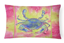 Load image into Gallery viewer, 12 in x 16 in  Outdoor Throw Pillow Blue Crab Bright Pink and Green Canvas Fabric Decorative Pillow