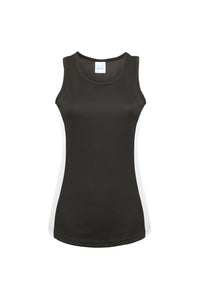 AWDis Just Cool Womens/Ladies Girlie Contrast Panel Sports Tank Top (Jet Black/Arctic White)