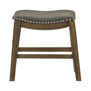 Pecos 20 in. Brown Backless Wood Frame Saddle Dining Bar Stool With Faux Leather Seat