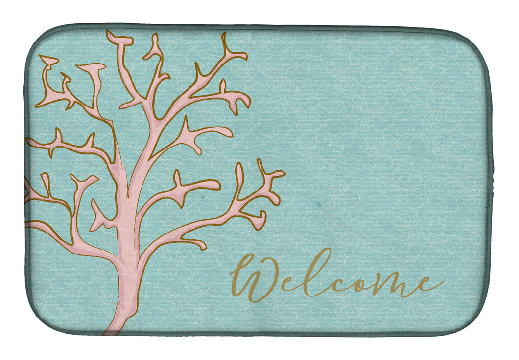 14 in x 21 in Coral Welcome Dish Drying Mat