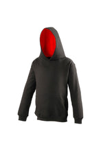 Load image into Gallery viewer, Awdis Kids Varsity Hooded Sweatshirt/Hoodie/Schoolwear (Jet Black/Orange Crush)