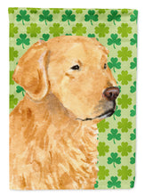 Load image into Gallery viewer, Golden Retriever St. Patrick&#39;s Day Shamrock Portrait Garden Flag 2-Sided 2-Ply - SS4407GF