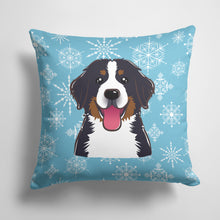 Load image into Gallery viewer, 14 in x 14 in Outdoor Throw PillowSnowflake Bernese Mountain Dog Fabric Decorative Pillow