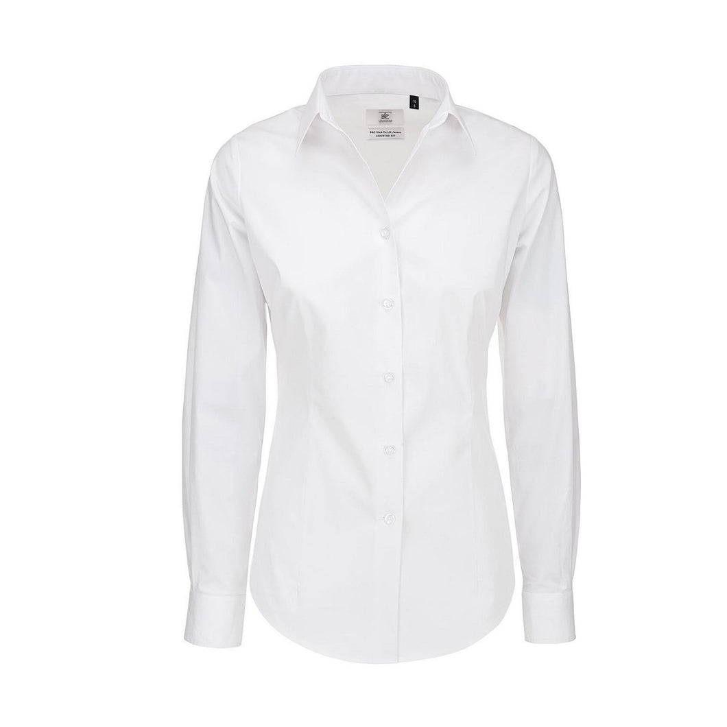 B&C Womens/Ladies Black Tie Formal Long Sleeve Work Shirt (White)