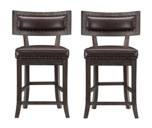 Load image into Gallery viewer, Bracknell 37.5 in. Distressed Dark Cherry Low Back Wood Frame Dining Bar Stool With Faux Leather Seat (Set of 2)