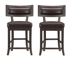 Bracknell 37.5 in. Distressed Dark Cherry Low Back Wood Frame Dining Bar Stool With Faux Leather Seat (Set of 2)