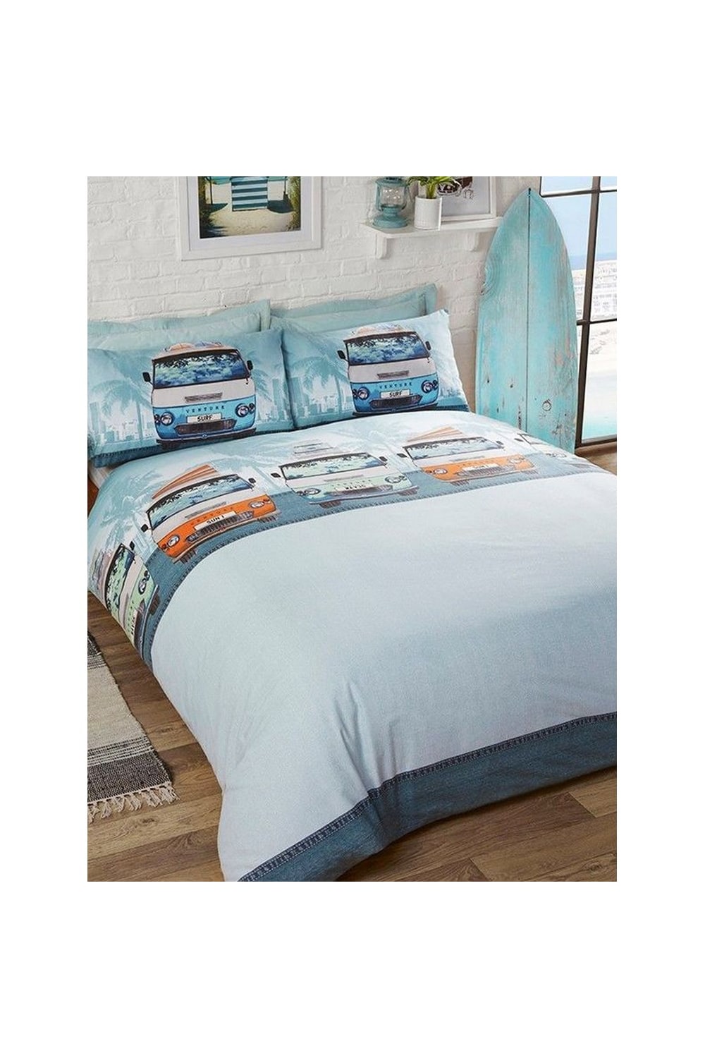 Campervan Duvet Set - Blue (Queen) (UK - King)