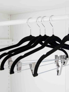 Velvet Hanger With Clips, (Pack of 5), Black