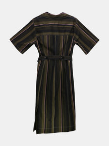 Marni Women's Dark Olive Short Sleeve Striped Poplin Dress