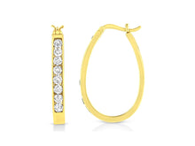 Load image into Gallery viewer, 14K Yellow Gold Plated .925 Sterling Silver 1/4 Cttw Diamond Leverback 3/4&quot; Inch Hoop Earrings