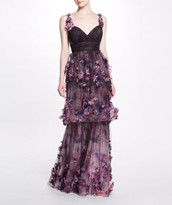 Ombré Tulle Gown - Black Multi