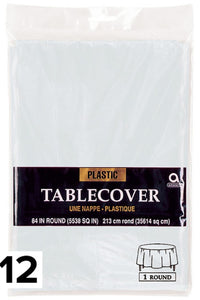 Amscan Round Plastic Tablecover (Pack Of 12) (Silver) (84 Inch)