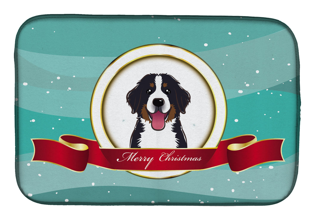 14 in x 21 in Bernese Mountain Dog Merry Christmas Dish Drying Mat