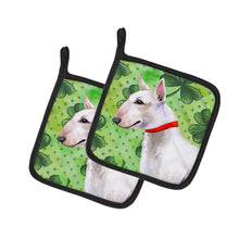 Load image into Gallery viewer, Bull Terrier St Patrick&#39;s Pair of Pot Holders