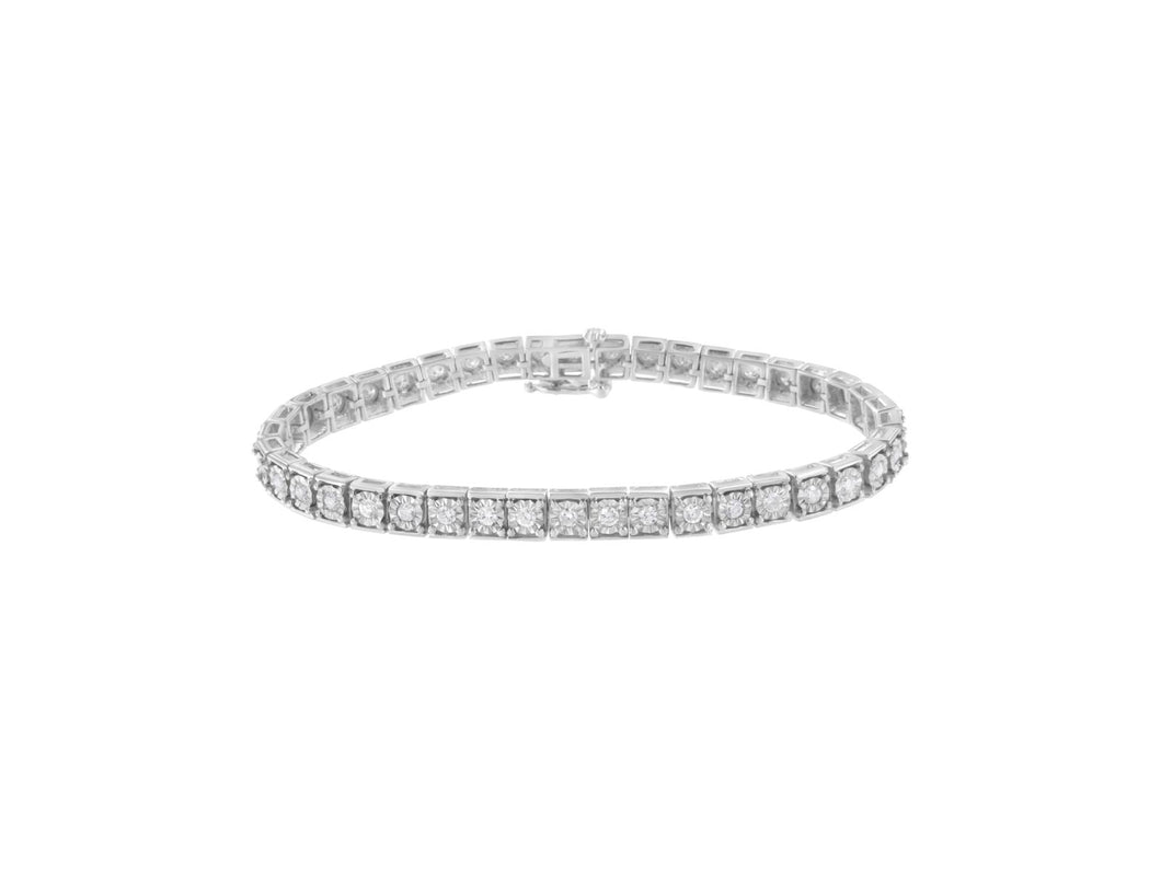 .925 Sterling Silver Brilliant-Cut Round Diamond Square Frame Miracle-Set Tennis Bracelet