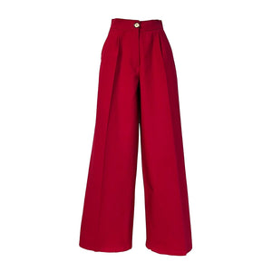 Wide-Leg Cargo Pants In Ruby Red Denim