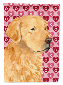 28 x 40 in. Polyester Golden Retriever Hearts Love Valentine's Day Flag Canvas House Size 2-Sided Heavyweight