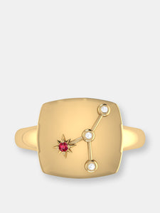 Cancer Crab Ruby & Diamond Constellation Signet Ring In 14K Yellow Gold Vermeil On Sterling Silver