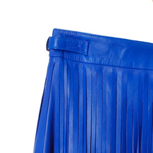 Load image into Gallery viewer, Sk4 | Fringe Midi Skirt in Indigo Blue Rescued Leather