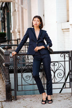 Load image into Gallery viewer, Navy Peak-Lapels Single-Breasted Blazer