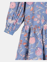 Load image into Gallery viewer, Kitty Dress Blue Exotic Floral Block Print