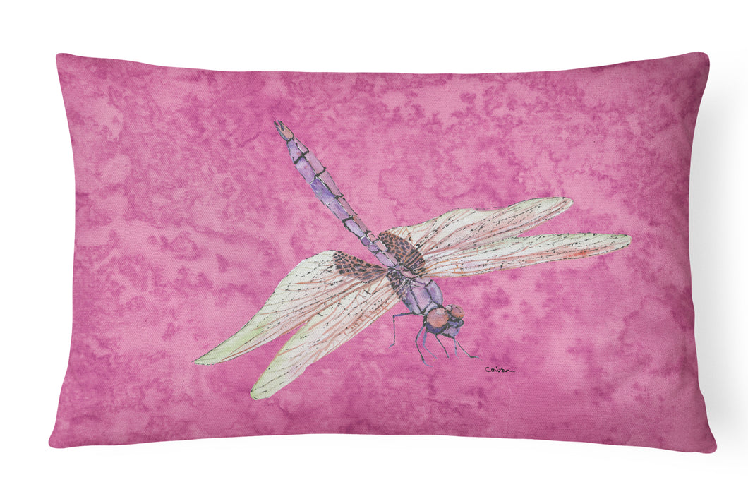 12 in x 16 in  Outdoor Throw Pillow Dragonfly on Pink Canvas Fabric Decorative Pillow