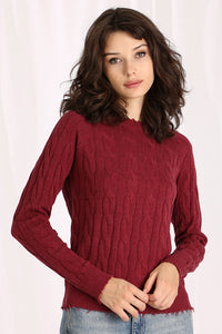 Cotton Cable LS Crew With Frayed Edges Sweater