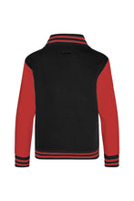 Load image into Gallery viewer, Awdis Kids Unisex Varsity Jacket / Schoolwear (Jet Black/ Fire Red)