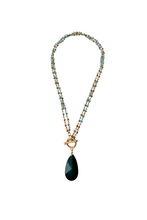 Load image into Gallery viewer, Green Crystal Layered Necklace with Emerald Green Agate Drop