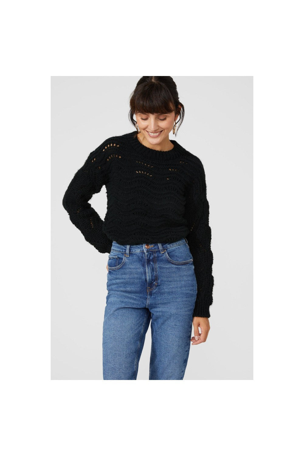Womens/Ladies Wave Cable Knit Sweater - Black