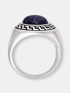 Dark Blue Sodalite Stone Signet Ring in Black Rhodium Plated Sterling Silver