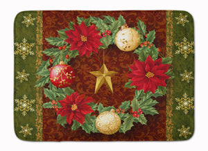 19 in x 27 in Holly Wreath with Christmas Ornaments Machine Washable Memory Foam Mat