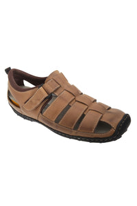 Mens Touch Fastening Closed Toe Sandals (Brown)