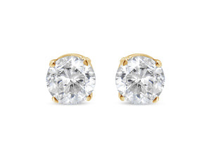AGS Certified 14K Yellow Gold 1/2 Cttw 4 Prong Set Brilliant Round-Cut Solitaire Diamond Push Back Stud Earrings