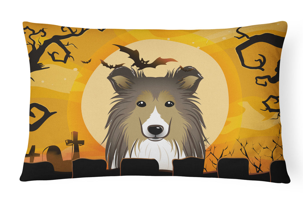 12 in x 16 in  Outdoor Throw Pillow Halloween Sheltie Canvas Fabric Decorative Pillow