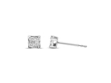 Load image into Gallery viewer, .925 Sterling Silver 1/2 Cttw Invisible Set Princess Diamond Composite Quad Stud Earrings