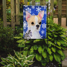 Load image into Gallery viewer, Chihuahua Winter Snowflakes Holiday Garden Flag 2-Sided 2-Ply