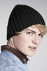 Beechfield Unisex Chunky Ribbed Winter Beanie Hat (Black)